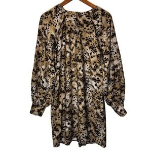 Banana Republic Animal Print Dress‎ Long Balloon Sleeves Keyhole Neckline Size M